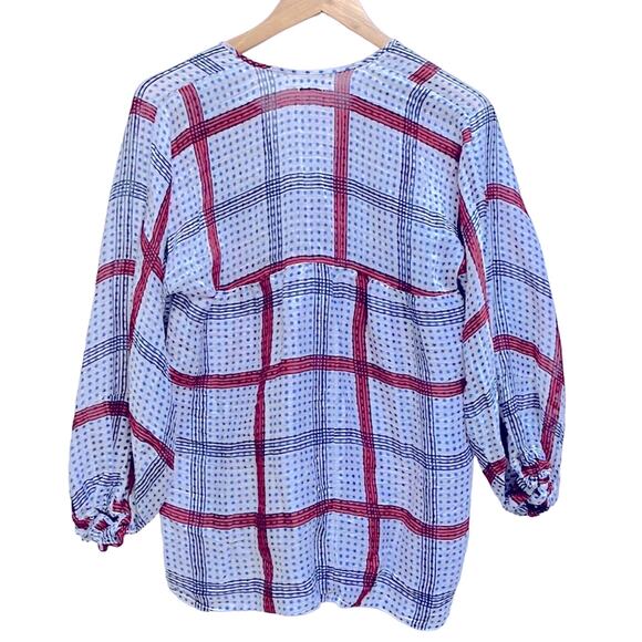 Étoile Isabel Marant Linen Silk Blend Plaid Polka Dot V Neck Blouse Top Size 38 - Picture 4 of 9